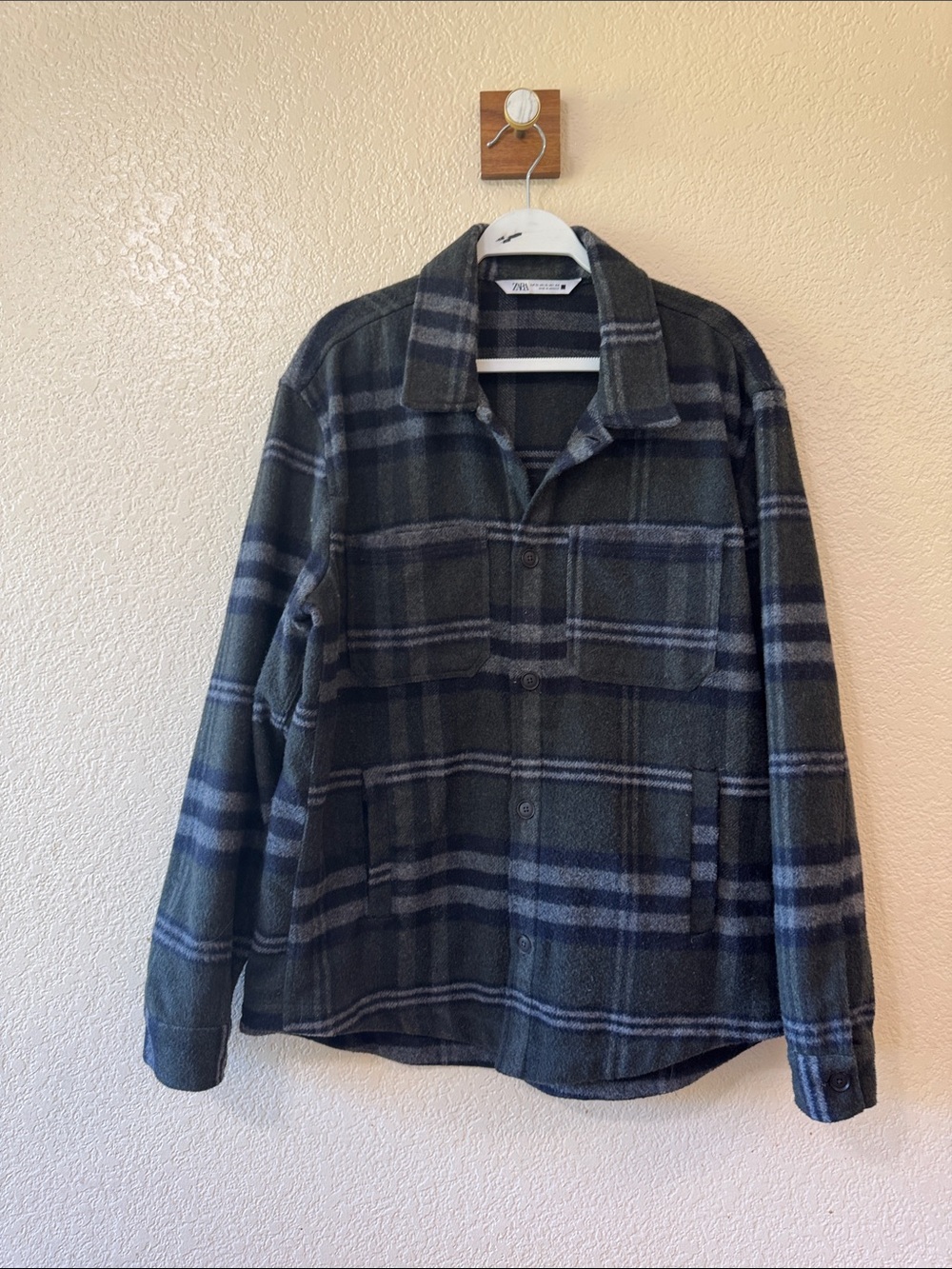 Zara Men’s Dark Green & Navy Plaid Shacket Size XL